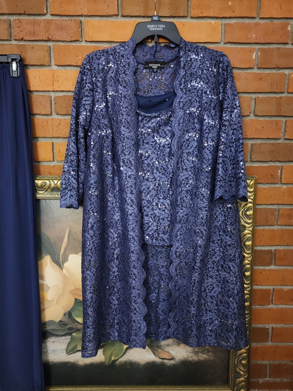 R & M Richards Navy Sequin Tank, Jacket & Pants Set 6P - Picture 3 of 10